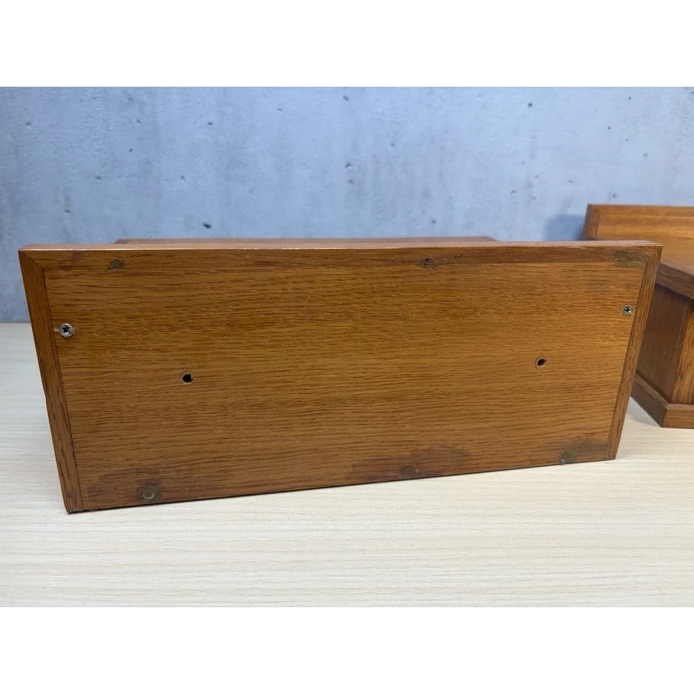 2 Vintage Scandinavian-style wooden shelf small desk organizer Brass Knob Oak